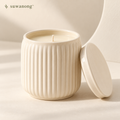 suwanong™ Ivory Fold White Tea & Bergamot Scented Candle, Soy Wax Blend, Ribbed Ceramic Jar with Lid, 8 oz