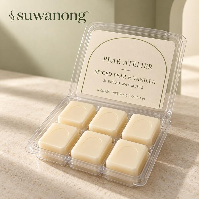 suwanong™ Pear Atelier Spiced Pear & Vanilla Scented Wax Melts, Soy Wax Blend, 6-Cube Home Fragrance Pack, 2.5 oz