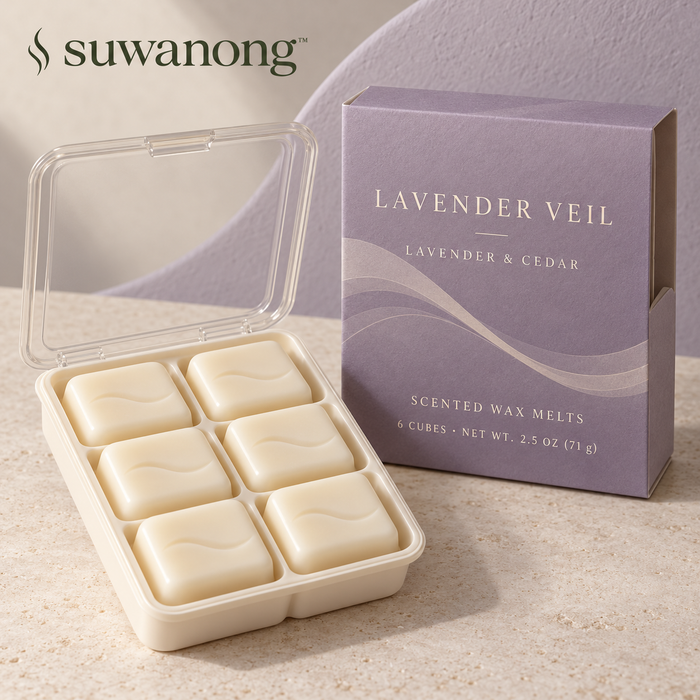 suwanong™ Lavender Veil Lavender & Cedar Scented Wax Melts, Soy Wax Blend, 6-Cube Flameless Fragrance Pack, 2.5 oz